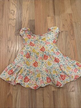 okie dokie 100% cotton Cream Dress with Coral, Teal, and Yellow Print